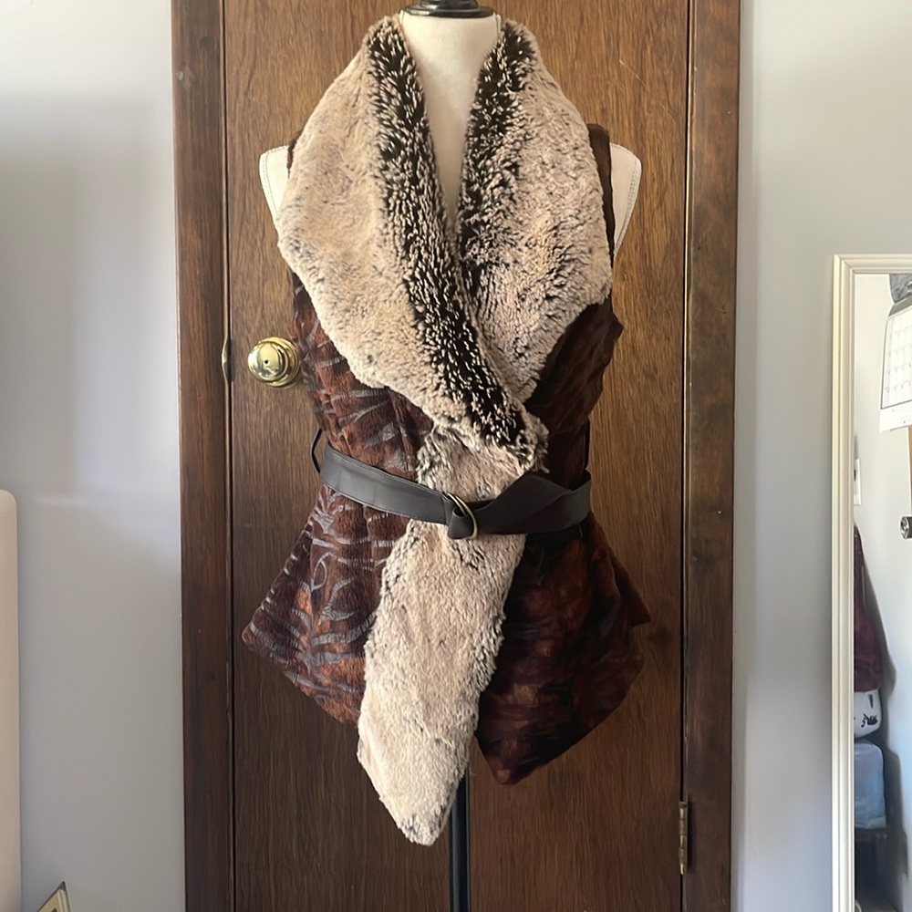 Saks Fifth Avenue Faux Fur Belted Vest XS